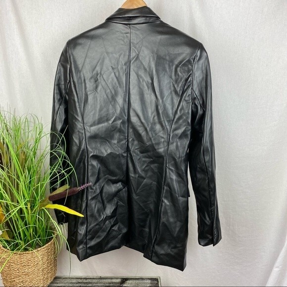 Joie Black Vegan Leather Button Up Jacket Blazer M Medium - Picture 3 of 7
